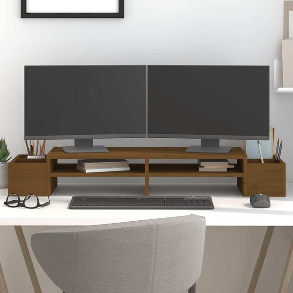 vidaXL Stojan na monitor medovo-hnedý 100x27,5x15 cm masívna borovica