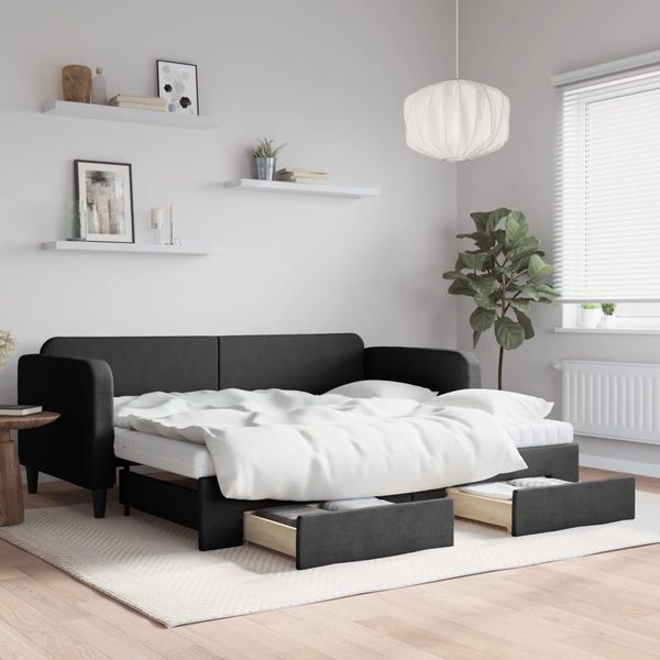 vidaXL Rozkladacia denná posteľ so zásuvkami čierna 90x200 cm látka
