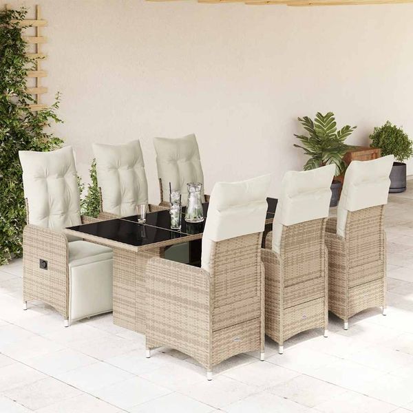 vidaXL 7-dielna záhradná bistro súprava s vankúšmi hnedá polyratan