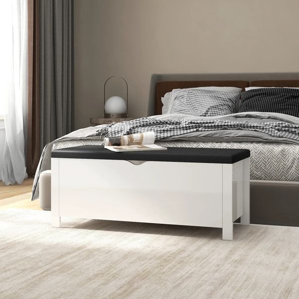 vidaXL Úložný box+podložka, lesklý biele 105x40x45cm kompozitné drevo