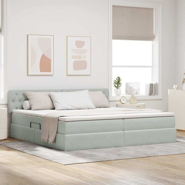 vidaXL Úložná posteľ s matracmi Svetlosivá 200 x 200 cm Zamat