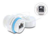 Delock - Sieťový predlžovací kábel - RJ-45 (F) do RJ-45 (F) - tienený - CAT 6a - vnútorný/vonkajší - biela