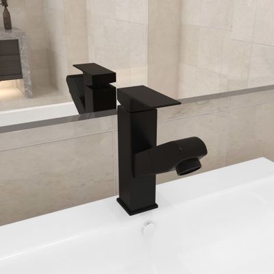 vidaXL Kúpelňová vodovodná batéria s funkciou vyťahovania čierna 157x172 mm