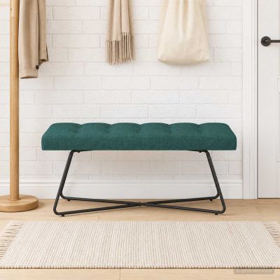 vidaXL Lavica s gombíkovým prešívaním Tmavozelená 110 x 40 x 46 cm