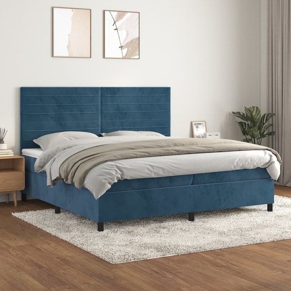 vidaXL Posteľný rám boxsping s matracom tmavomodrý 200x200 cm zamat