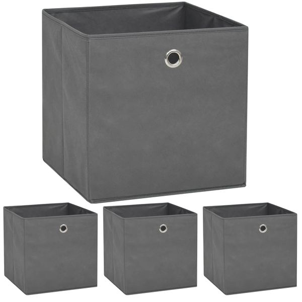 vidaXL Úložné boxy, 4 ks, netkaná textília, 32x32x32 cm, sivé