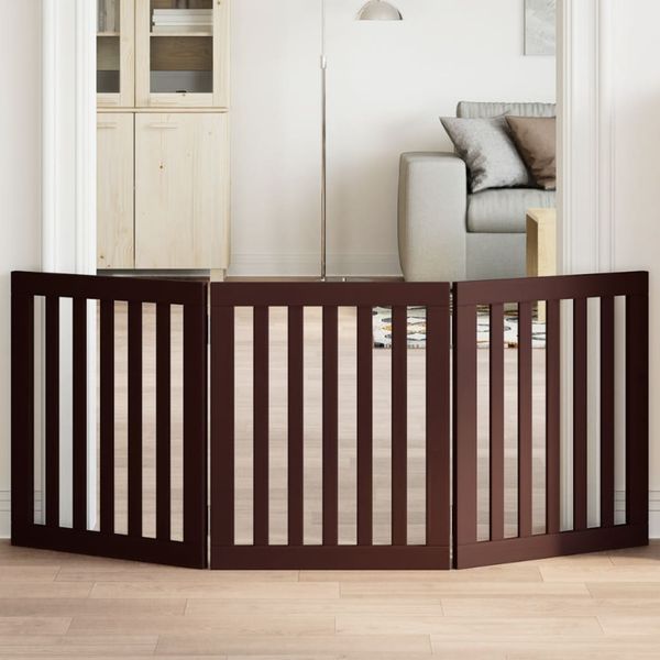 vidaXL Brána pre psa skladacia 3 panely hnedá 150 cm topoľové drevo