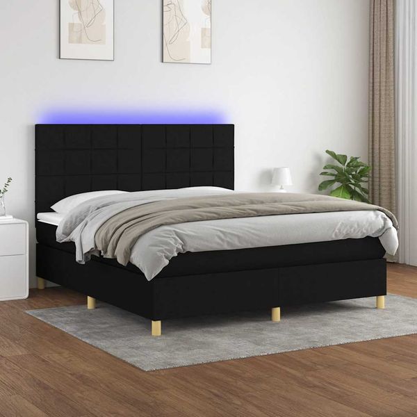vidaXL Posteľ boxsping s matracom a LED čierna 180x200 cm látka