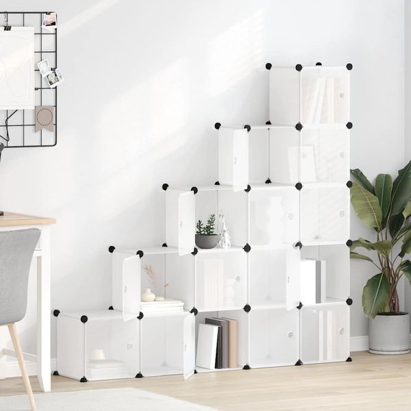 vidaXL Úložný organizér v tvare kocky s 15 kockami a dvierkami, priehľadný PP