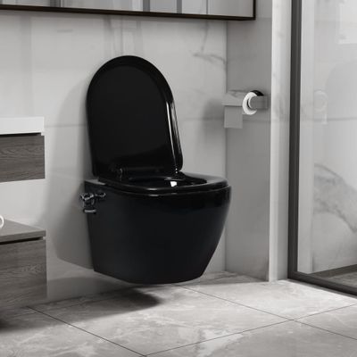 vidaXL Závesné bezokrajové WC s funkciou bidetu čierne keramické