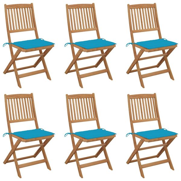 vidaXL Skladacie stoličky 6 ks s vankúšmi z masívneho akáciového dreva
