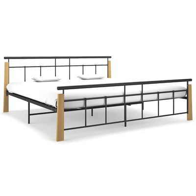 vidaXL Posteľný rám, kov a dubový masív 200x200 cm