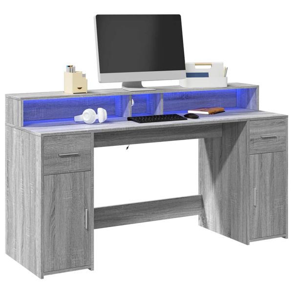 vidaXL Stôl s LED svetlami sivá sonoma 160x55x91 cm kompozitné drevo