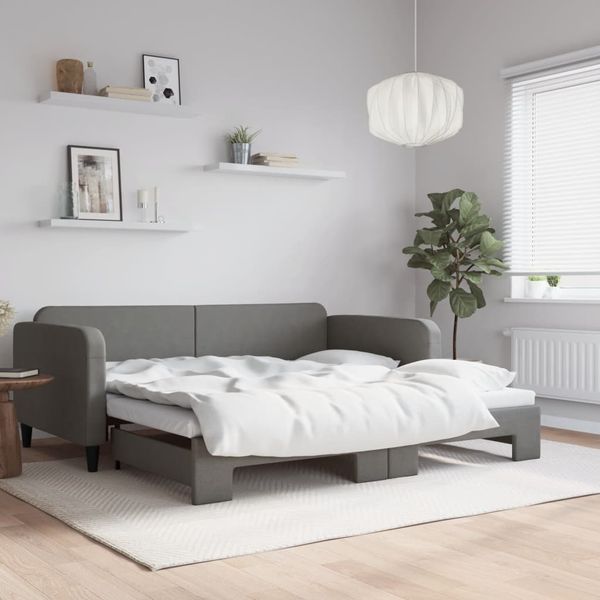 vidaXL Denná posteľ s rozkladacou posteľou tmavosivá 90x190 cm látka