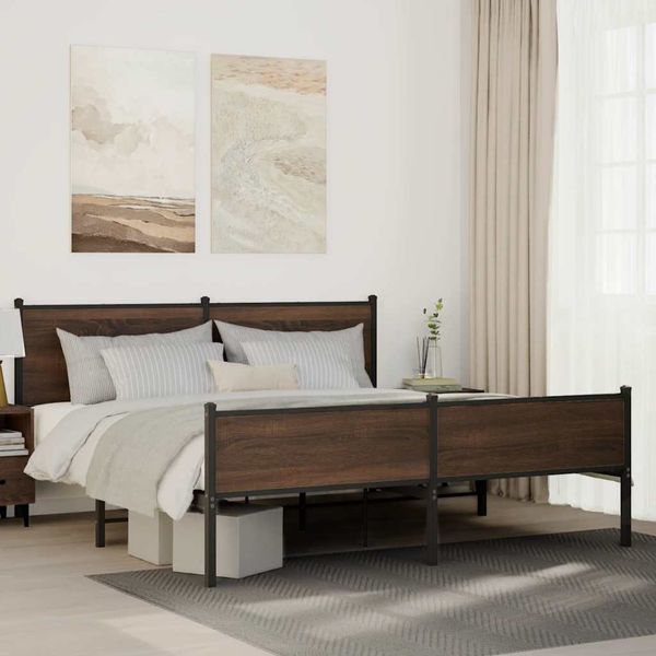 vidaXL Kovový posteľný rám bez matraca hnedý dub 160x200 cm