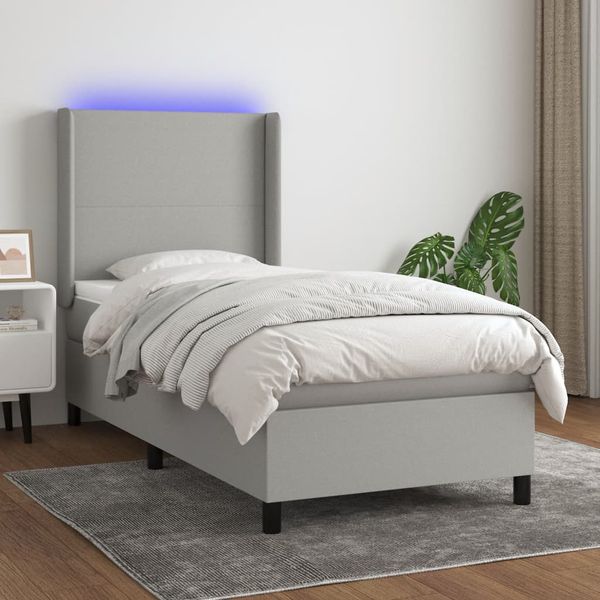 vidaXL Posteľ boxsping s matracom a LED bledosivá 100x200 cm látka