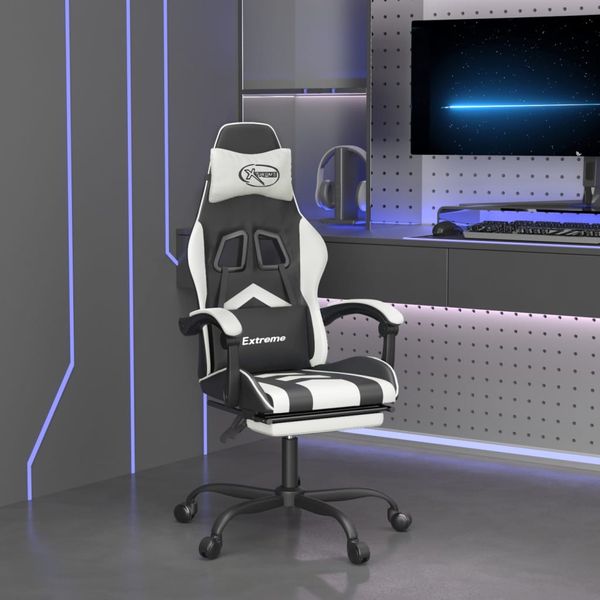 vidaXL Herná stolička s podnožkou čierna a biela umelá koža