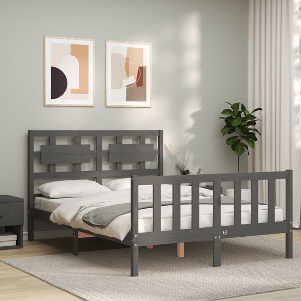 vidaXL Rám postele s čelom sivý 140x190 cm masívne drevo