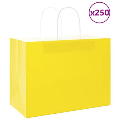 vidaXL Papierové tašky 250 ks s rúčkami, žlté, 32x17x25 cm
