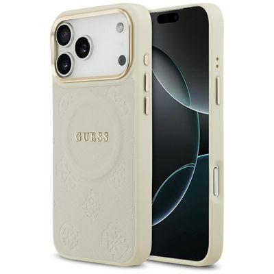 Puzdro Guess Peony Hot Stamp MagSafe pre iPhone 17 Pro Max béžová