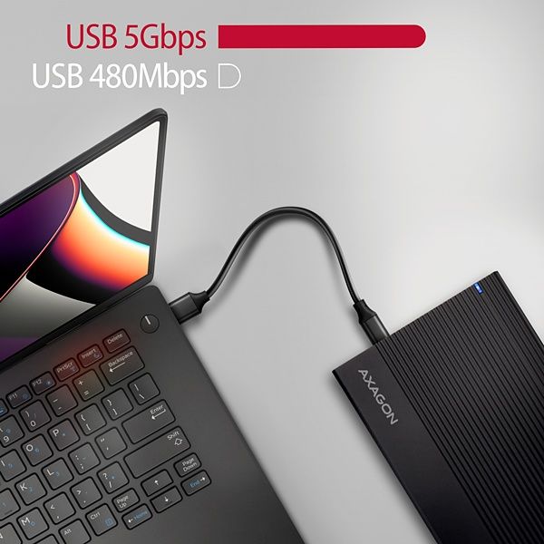 AXAGON EE35-GTR, USB-C 5Gbps - SATA 6G 3.5" RIBBED box, čierny Box na disk, externý, pre 3,5" HDD/SSD, USB-C 3.2 Gen1, SATA III, hliník, čierny