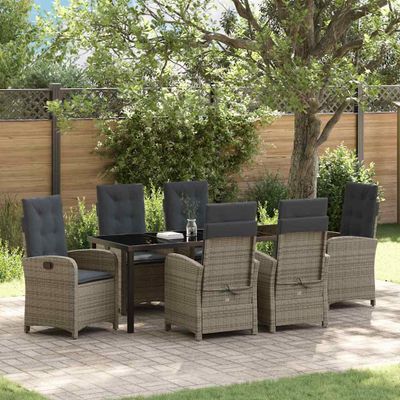 vidaXL Záhradný jedálenský set 7 ks Sivá polyratan