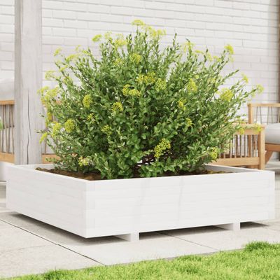 vidaXL Záhradný kvetináč biely 100x100x26,5 cm masívna borovica