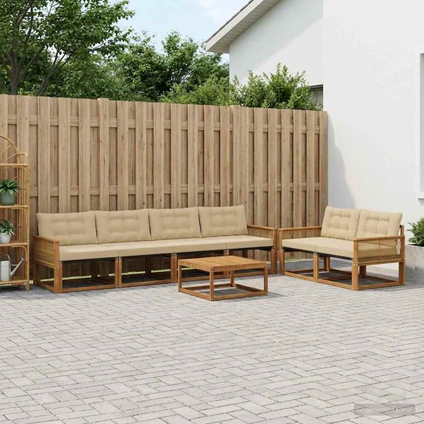 vidaXL Záhradná súprava gaučov s vankúšom 7 pcs Prírodná a béžová