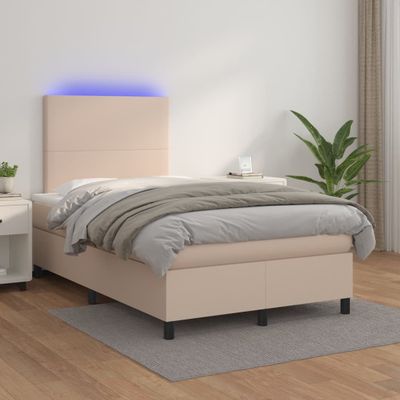 vidaXL Boxspring posteľ matrac a LED kapučínová 120x200 cm umelá koža