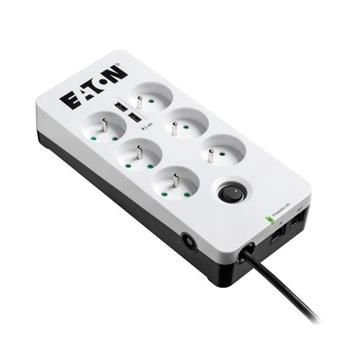 EATON přepěťová ochrana Protection Box 6 Tel@ USB FR, 6 zásuvek + 2x USB + telefon Prepetová ochrana, 6 zásuvek, Francie/Belgie, telefon, 10A, 250V, 2x USB, bílo-cerná
