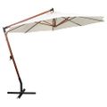 vidaXL Visiaci slnečník 350 cm, drevená tyč, biely