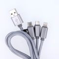 Maxlife 3in1 kábel USB - Lightning + USB-C + microUSB 1,0 m 2,1A sivý nylon