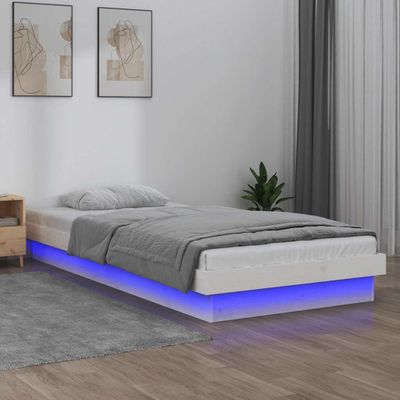 vidaXL Posteľný rám s LED biely 75x190cm malé jednolôžko masívne drevo