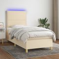 vidaXL Posteľ boxsping s matracom a LED krémová 90x190 cm látka