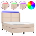 vidaXL Boxspring posteľ matrac a LED kapučínová 140x200 cm umelá koža