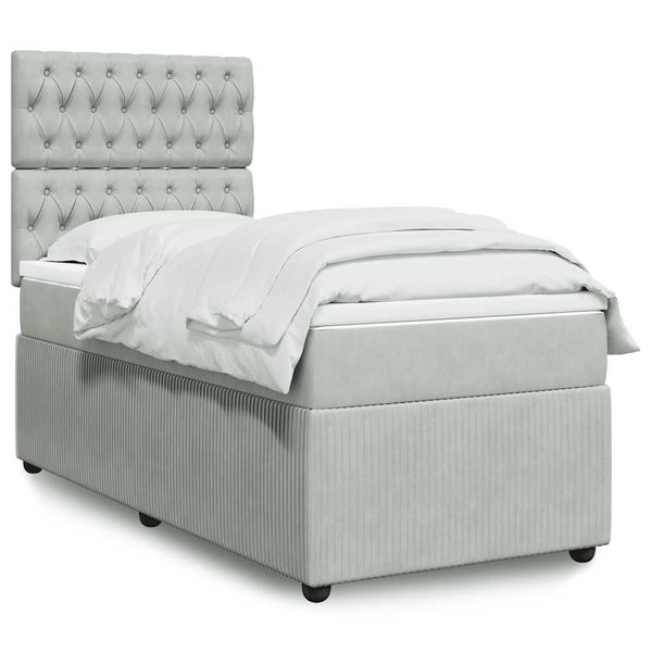 vidaXL Posteľný rám boxsping s matracom bledosivý 100x200 cm zamat
