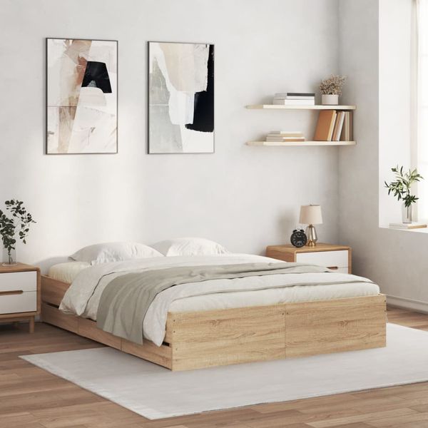 vidaXL Posteľný rám so zásuvkami dub sonoma 150x200cm kompozitné drevo