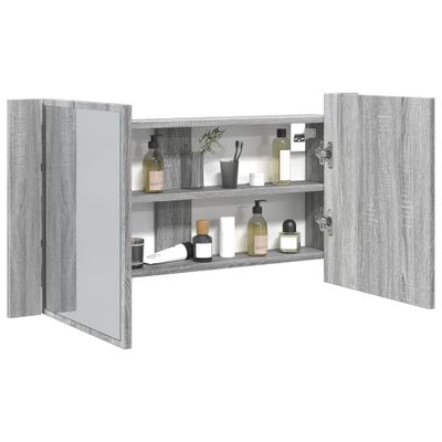 vidaXL LED kúpeľňová zrkadlová skrinka sivá sonoma 90x12x45 cm akryl
