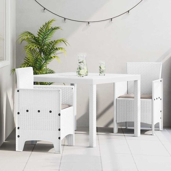 vidaXL Záhradný jedálenský set 3 pcs Biela Polypropylén