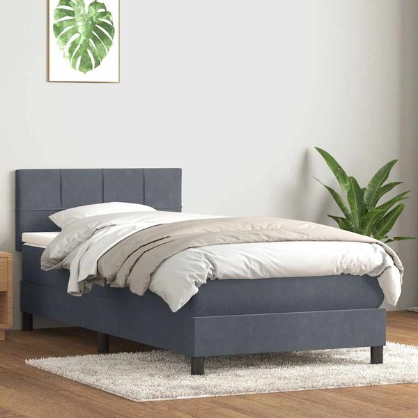vidaXL Posteľný rám boxspring s matracom tmavosivý 90x210 cm zamat