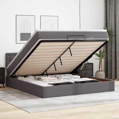 vidaXL Osmanský rám postele s matracom sivá 180x200 cm umelá koža