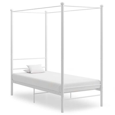 vidaXL Posteľný rám s baldachýnom biely kovový 90x200 cm