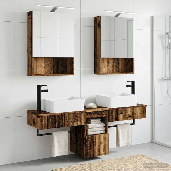 vidaXL Set kabinetov do kúpeľne 5 pcs Staré drevo 50 x 14,5 x 70 cm