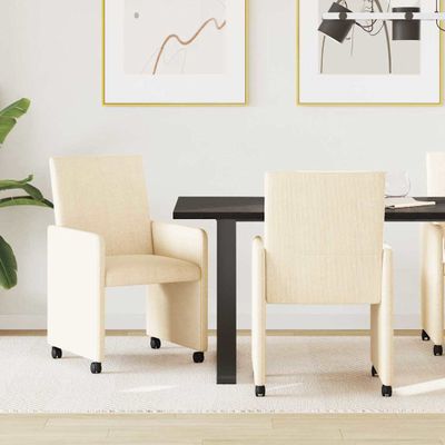 vidaXL Jedálenské stoličky na kolieskach 2 pcs Krémová 57 x 66 x 94 cm