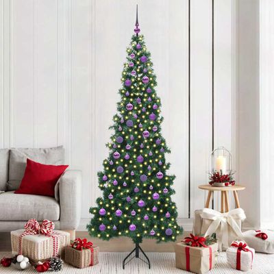vidaXL Rohový umelý vianočný strom s 300 LED-i Zelená 210 cm PVC a kov