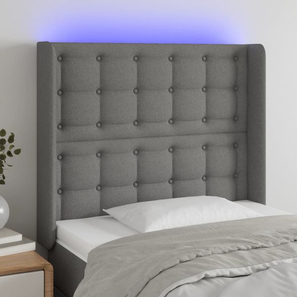 vidaXL Čelo postele s LED tmavosivé 83x16x118/128 cm látka