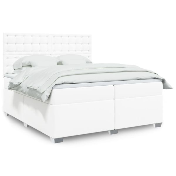 vidaXL Boxspring posteľ s matracom biela 200x200 cm umelá koža