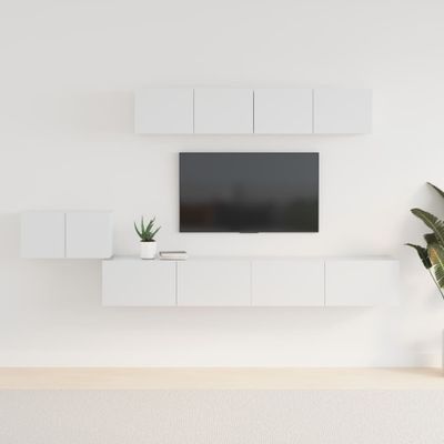vidaXL 5-dielna súprava TV skriniek lesklá biela spracované drevo