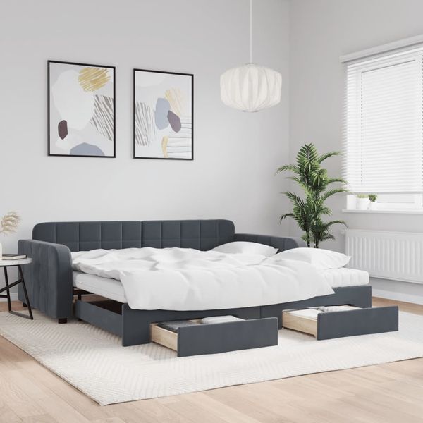 vidaXL Rozkladacia denná posteľ so zásuvkami tmavosivá 100x200cm zamat