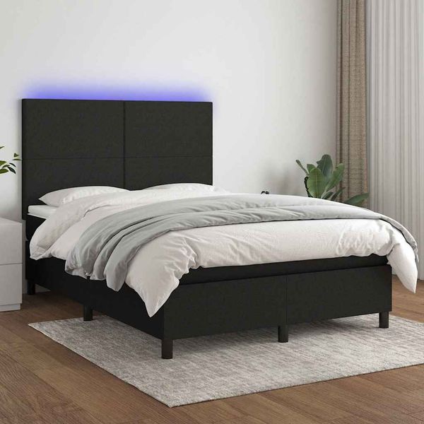 vidaXL Posteľ boxsping s matracom a LED čierna 140x200 cm látka